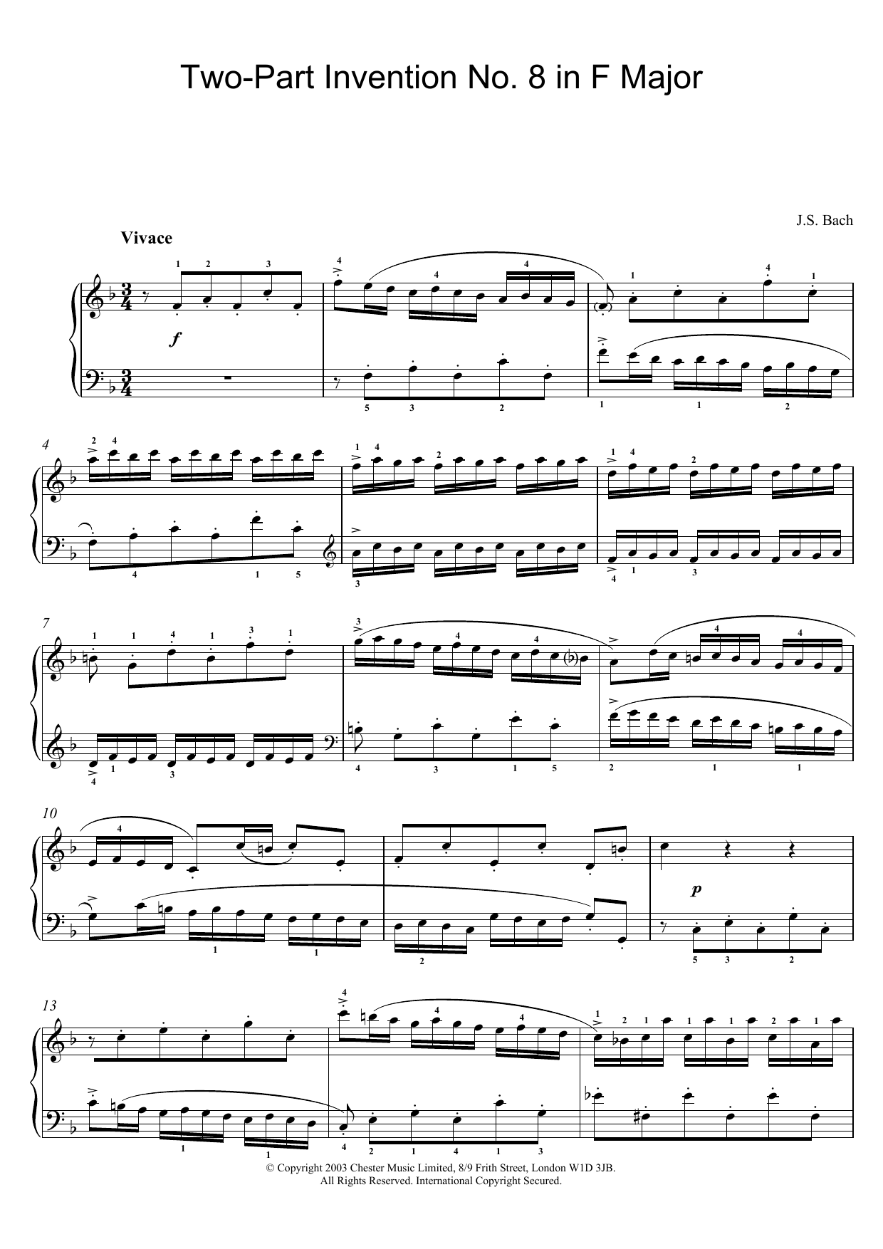 Produktgalerie: Seite 1 von 1 Two-Part Invention No. 8 in F Major, Johann Sebastian Bach, Klavier