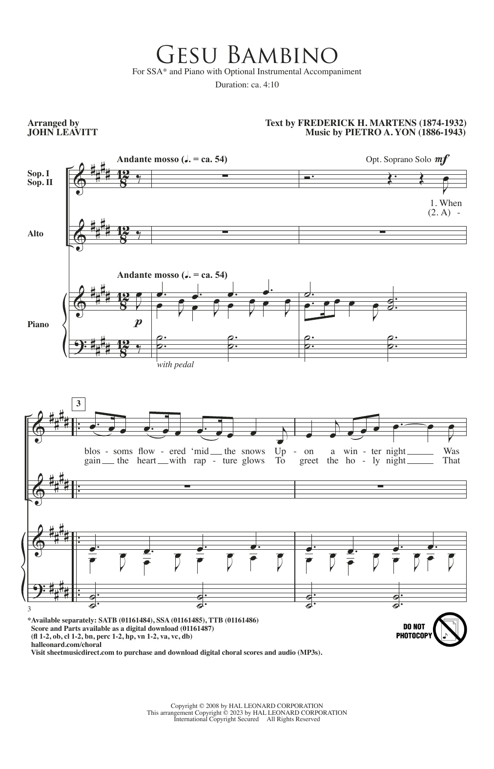 Product gallery: Page 1 of 1 Gesú Bambino (arr. John Leavitt), Pietro A. Yon