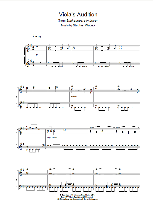Product gallery: Page 1 of 1 Viola's Audition (from Shakespeare In Love), Stephen Warbeck