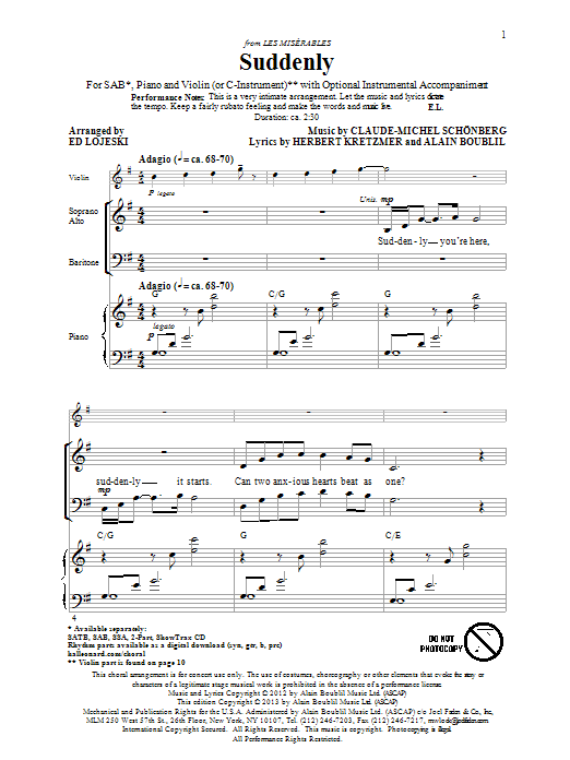 Produktbild zu: Suddenly (from Les Miserables The Movie)