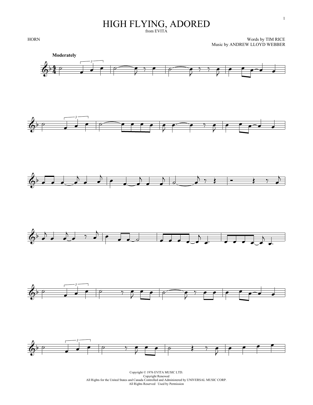 Produktgalerie: Seite 1 von 1 High Flying, Adored (from Evita), Andrew Lloyd Webber, Horn