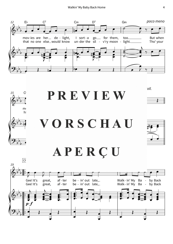 Produktgalerie: Seite 6 von 9 Walkin´ My Baby Back Home - Tin Pan Alley Classic - Vocal & Piano in Eb Major with Lyrics, , Gesang und Klavier