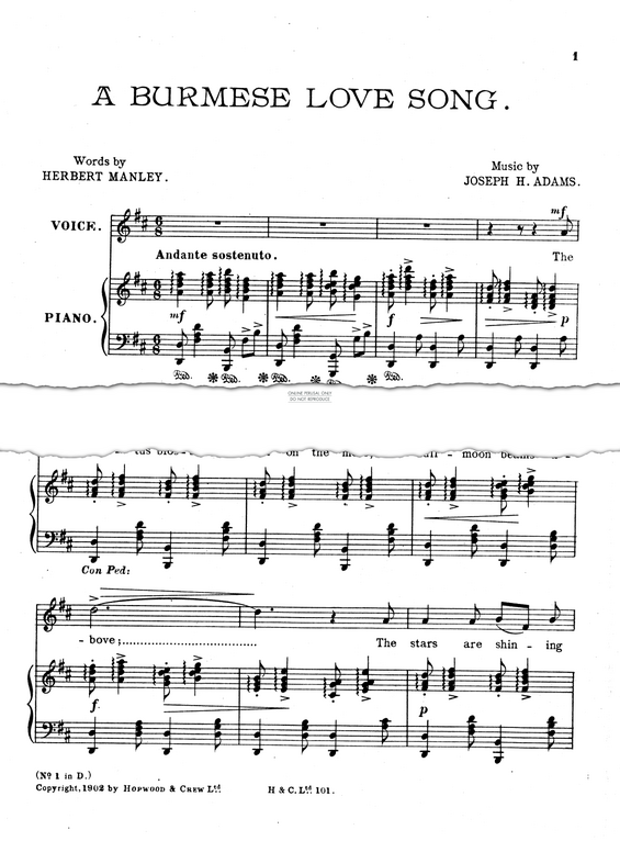 Produktgalerie: Seite 1 von 1 A Burmese Love Song, Joseph H. Adams, Gesang, Klavier