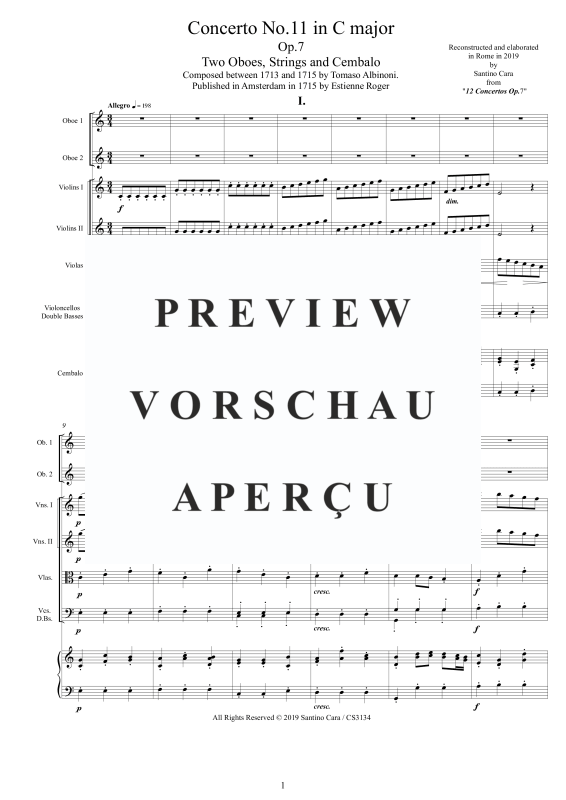 Product gallery: Page 2 of 11 Concerto No.11 in C-Dur Op.7, , 2 Solo Oboes, String Ensemble, and Harpsichord (Bc)