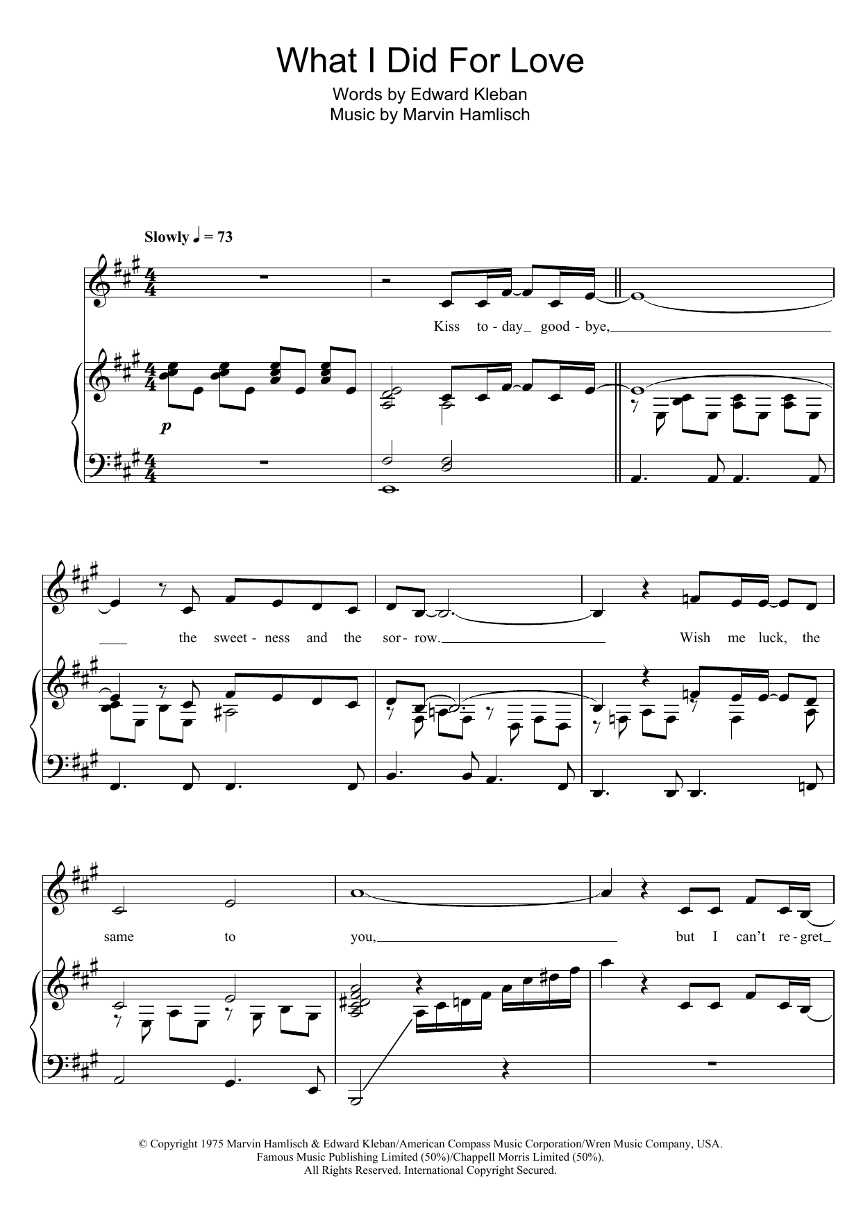 Product picture to:  What I Did For Love (from A Chorus Line) - Marvin Hamlisch