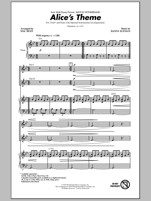 Produktbild zu: Alice's Theme (from Alice In Wonderland) (arr. Mac Huff)
