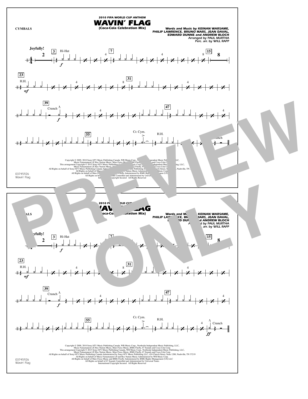 Wavin' Flag - Cymbals - sheet music by K'naan - smd-339282 | notendownload