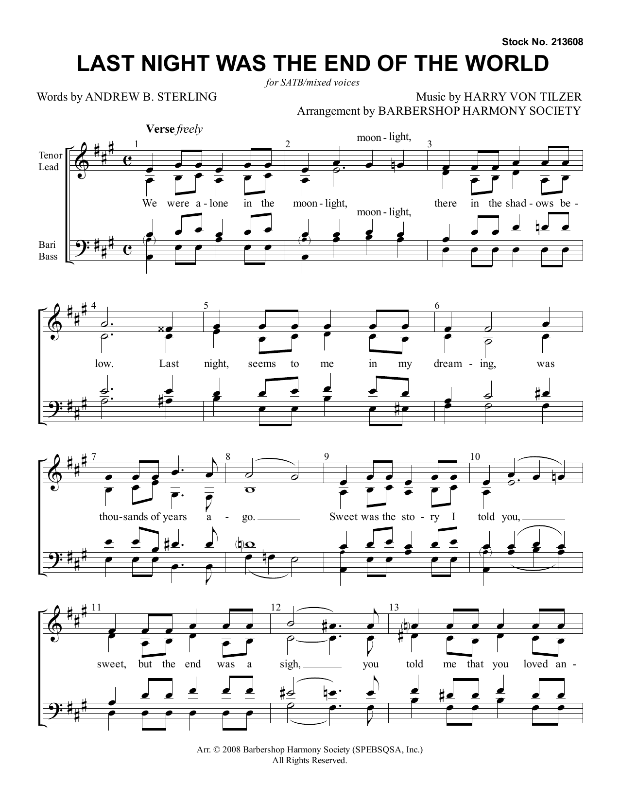 Product picture to: Last Night Was The End Of The World (arr. Barbershop Harmony Society)