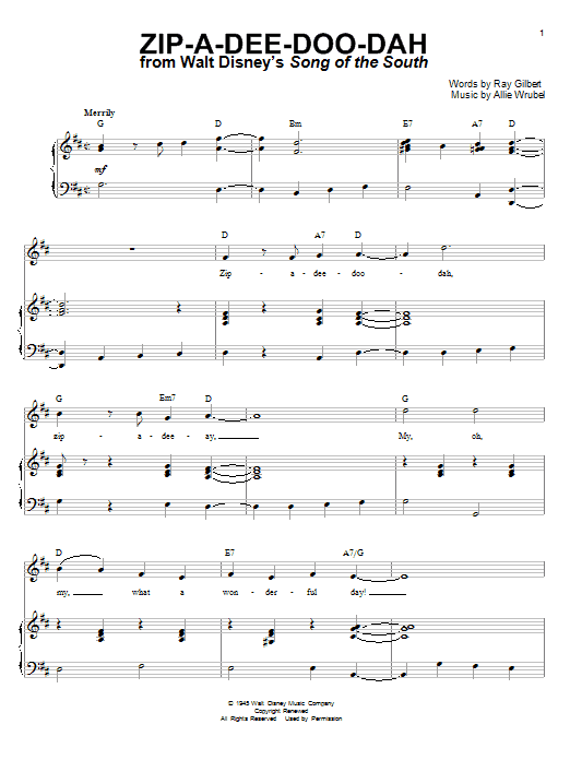 Product picture to: Zip-A-Dee-Doo-Dah (from Song Of The South)