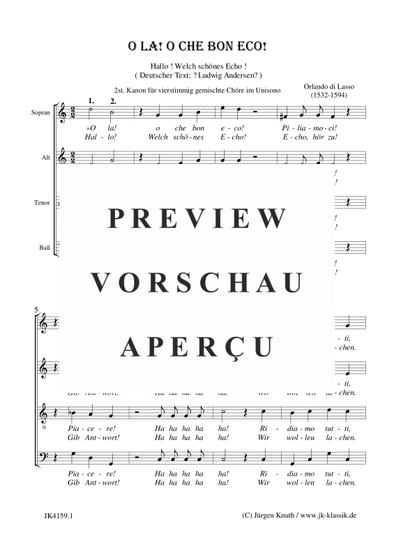 gallery: O La! Oche Bon eco - Hallo! Welch schönes Echo!, , Gemischter Chor 2-4 stimmiger Kanon