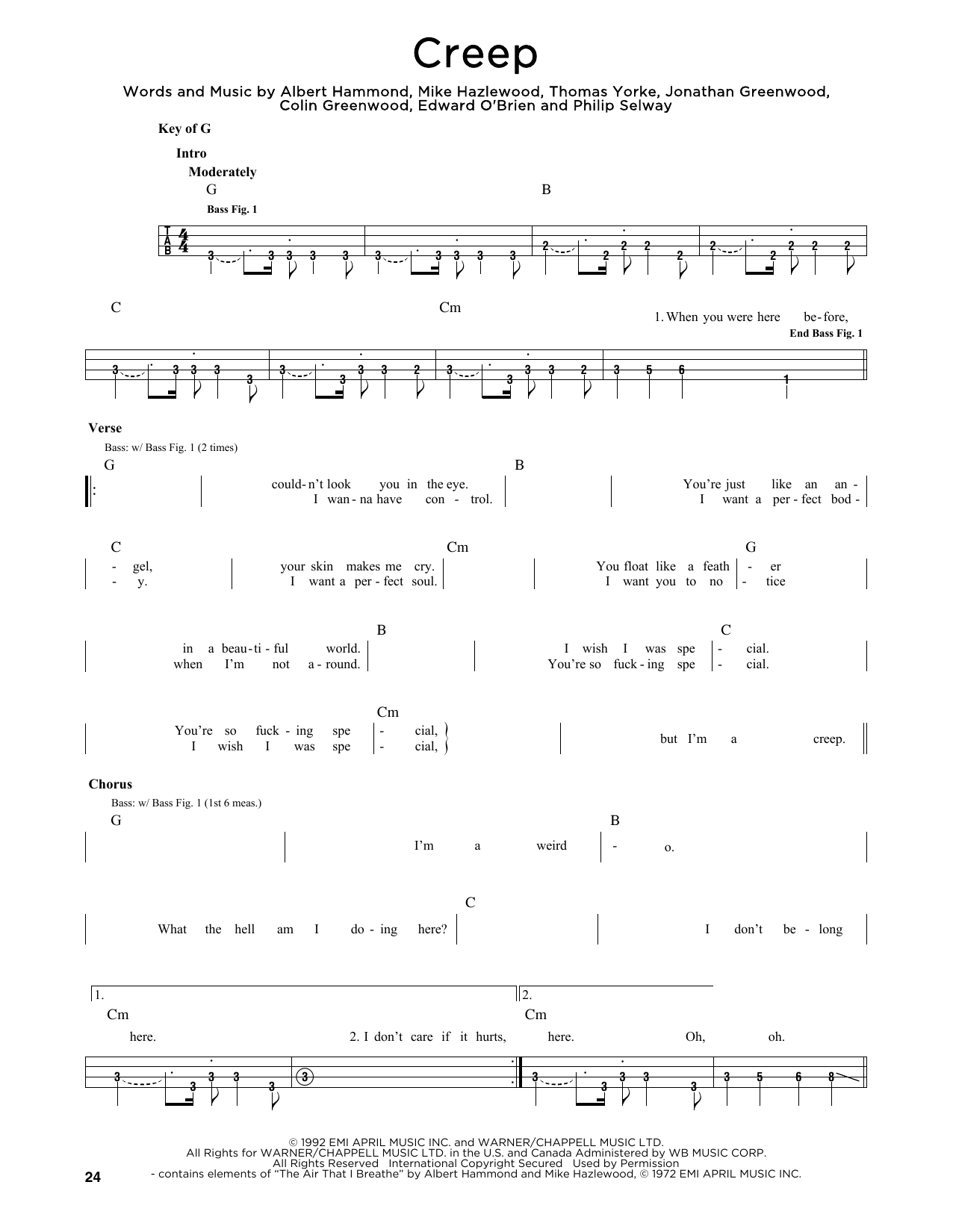 Produktgalerie: Seite 1 von 1 Creep, Radiohead, E-Bass, Gitarre