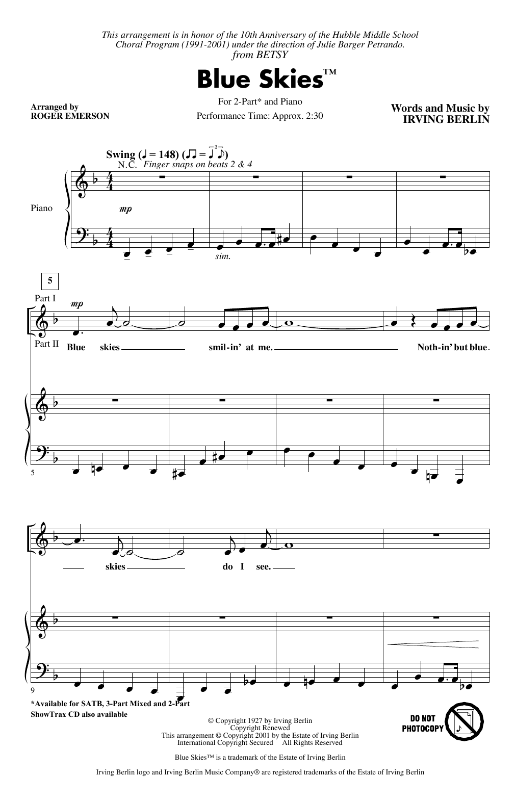 Produktbild zu: Blue Skies (arr. Roger Emerson)