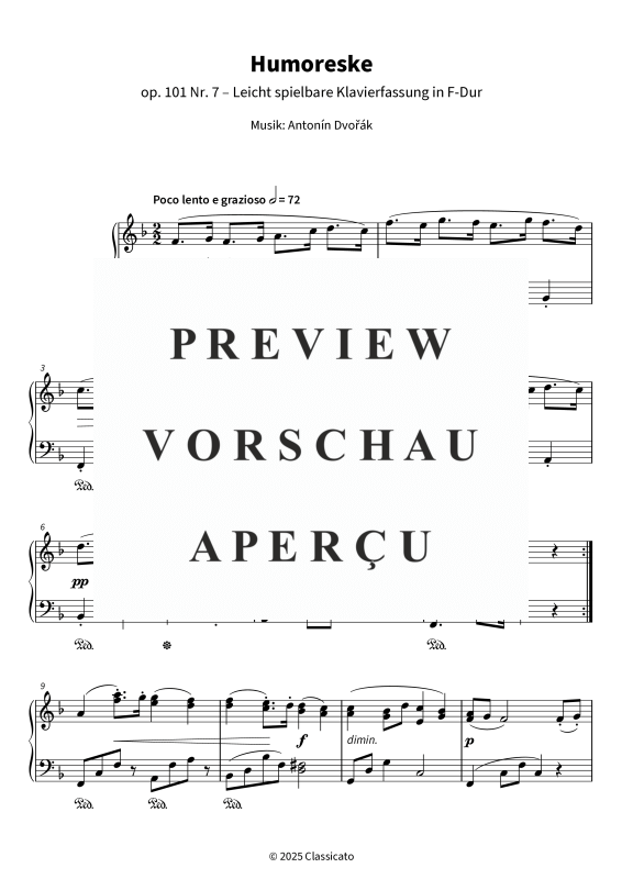 Produktgalerie: Seite 5 von 6 Humoreske - op. 101 Nr. 7 - Leicht spielbare Klavierfassung in F-Dur, , Klavier Solo
