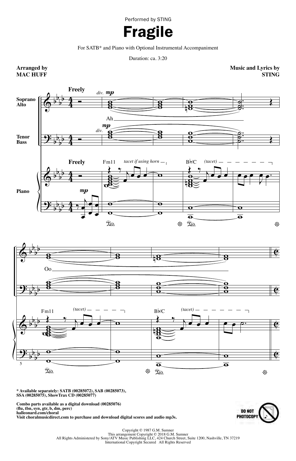 Product picture to: Fragile (arr. Mac Huff)