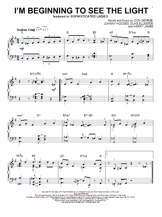 Product gallery: Page 1 of 1 I'm Beginning To See The Light (arr. Brent Edstrom), Duke Ellington