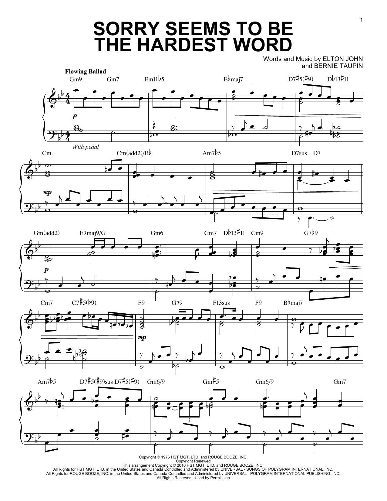 Product gallery: Page 1 of 1 Sorry Seems To Be The Hardest Word [Jazz version] (arr. Brent Edstrom), Elton John