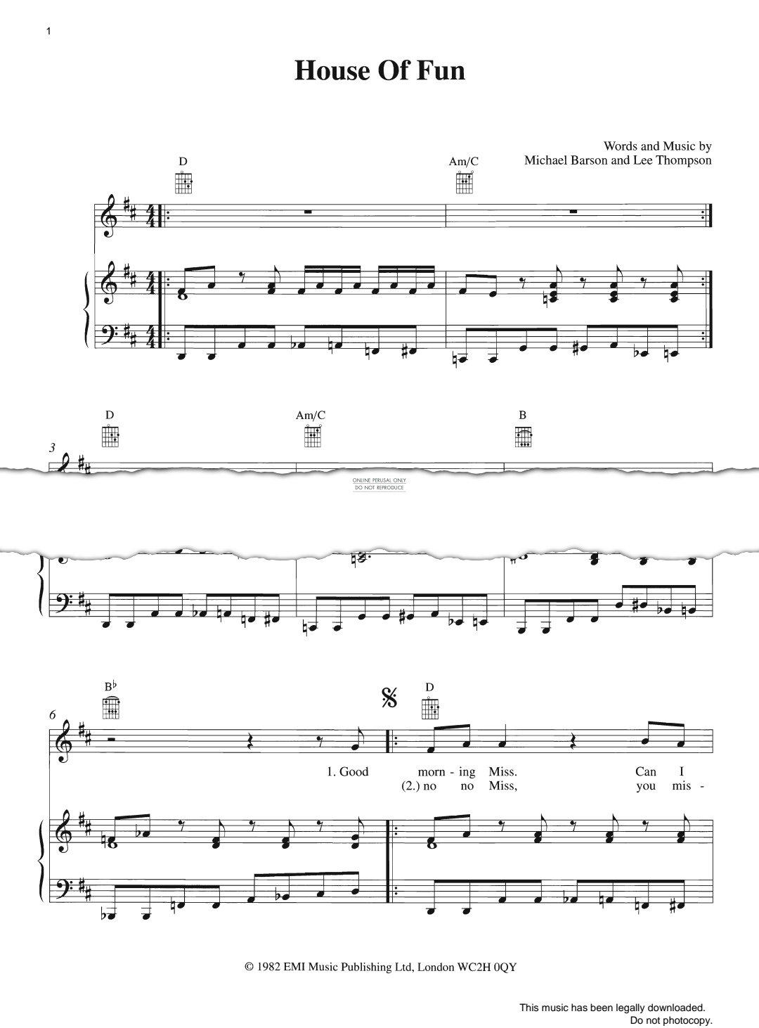 Produktgalerie: Seite 1 von 1 House Of Fun, Madness, Gesang, Gitarre, Klavier