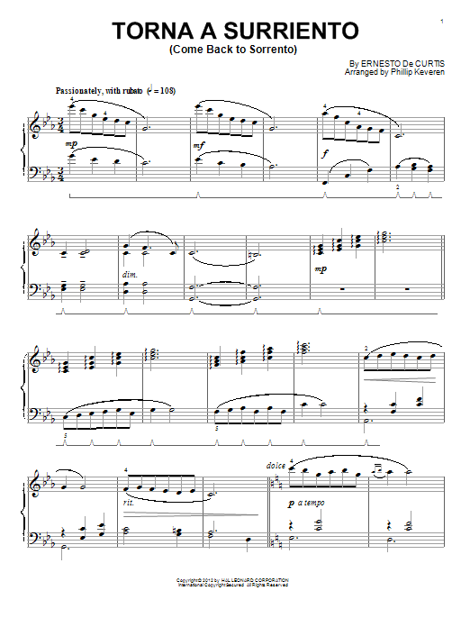 Product gallery: Page 1 of 1 Come Back To Sorrento (arr. Phillip Keveren), Ernesto de Curtis