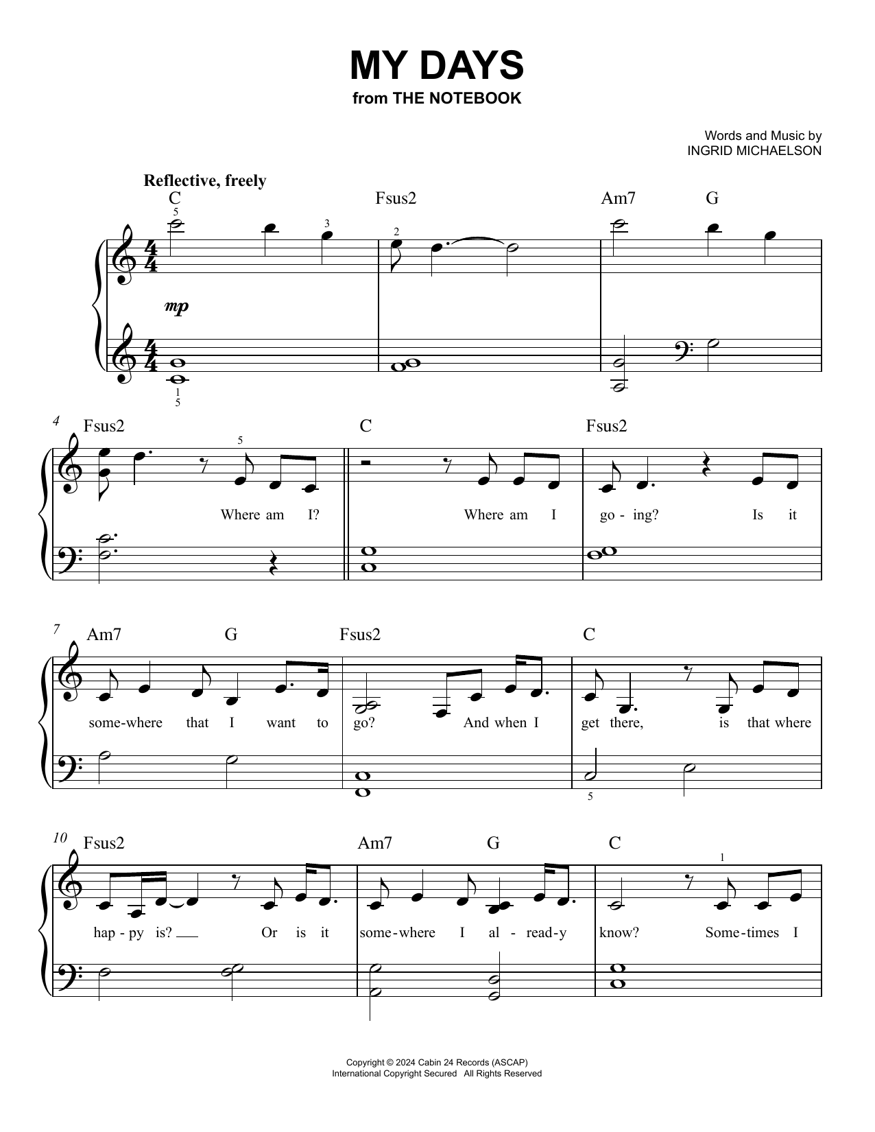 Product picture to:  My Days (from The Notebook) - Ingrid Michaelson