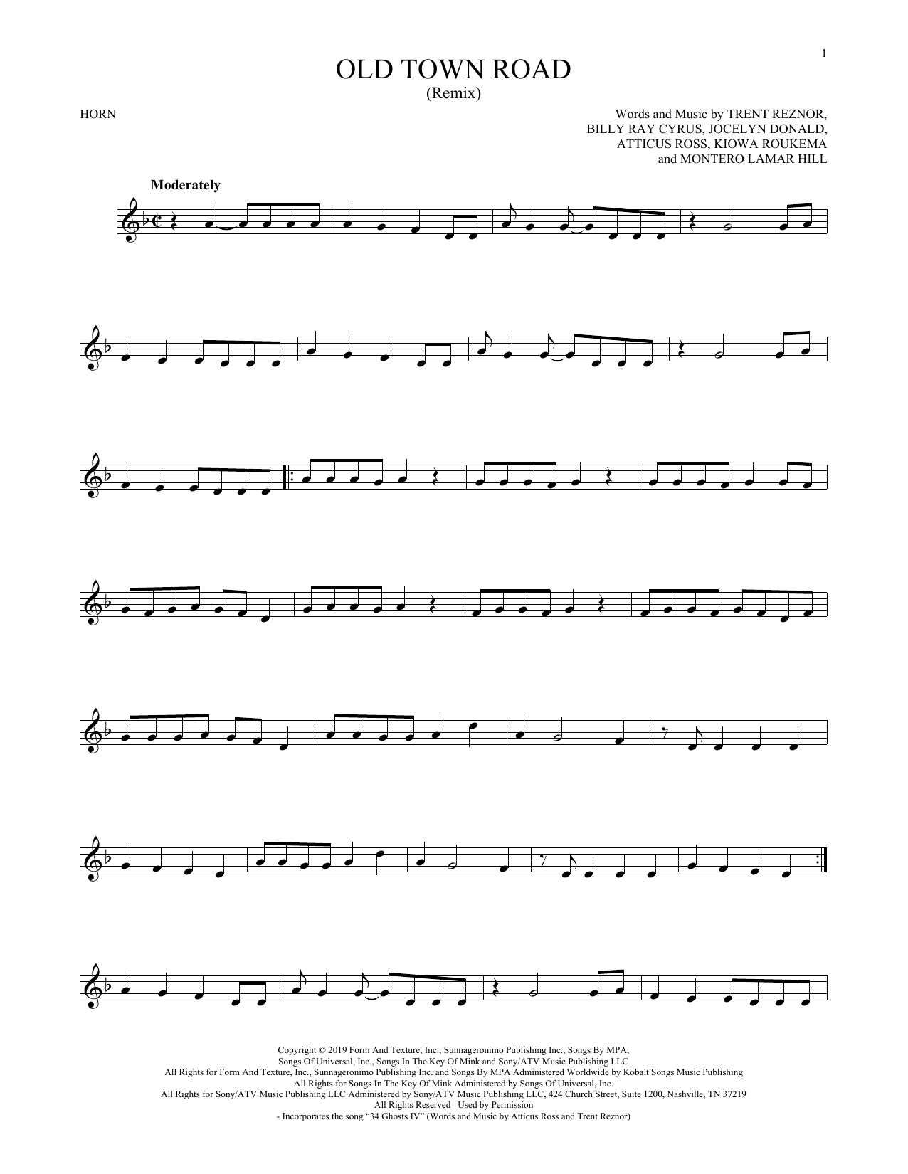 Produktgalerie: Seite 1 von 1 Old Town Road (Remix), Lil Nas X feat. Billy Ray Cyrus, Horn