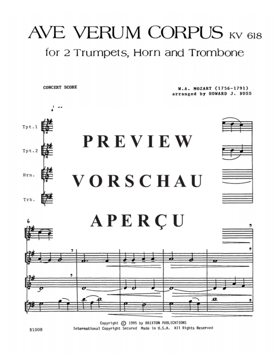 Produktgalerie: Seite 4 von 11 Ave Verum Corpus , , (Blechbläserquartett TTHP)