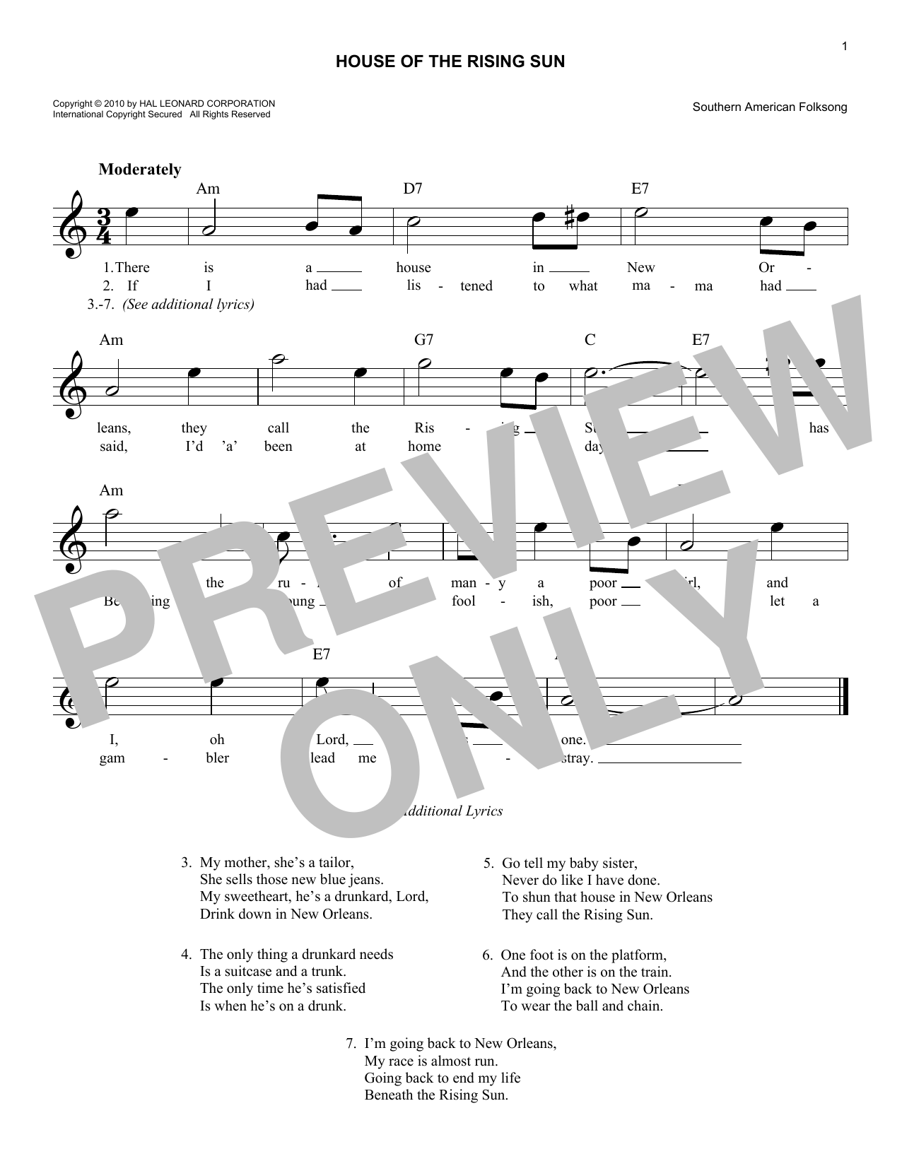 Produktgalerie: Seite 1 von 1 House Of The Rising Sun, Southern American Folksong