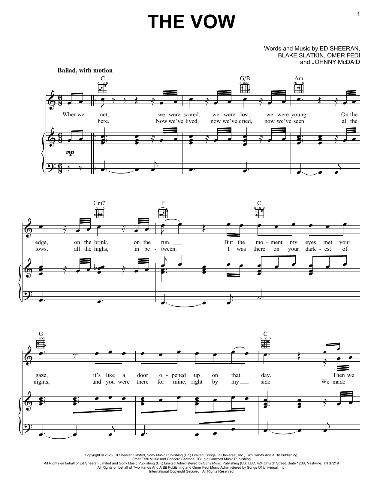 Produktgalerie: Seite 1 von 1 The Vow, Ed Sheeran, Gesang, Gitarre, Klavier