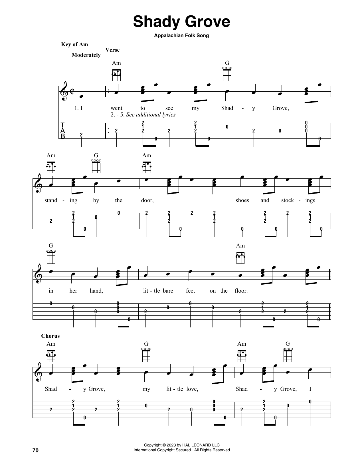 Product gallery: Page 1 of 1 Shady Grove (arr. Fred Sokolow), Appalachian Folk Song