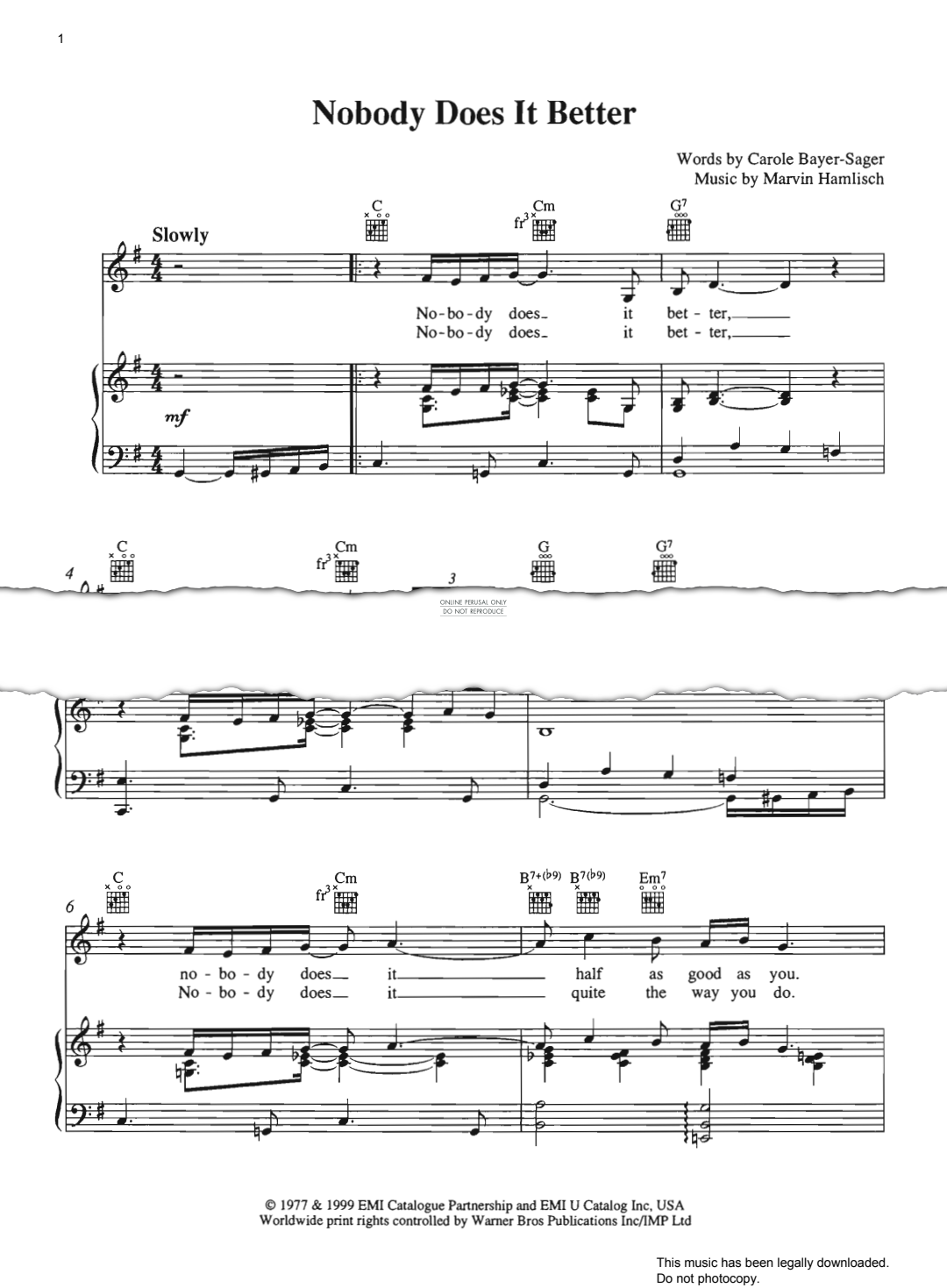 Product gallery: Page 1 of 1 Nobody Does It Better, Carly Simon