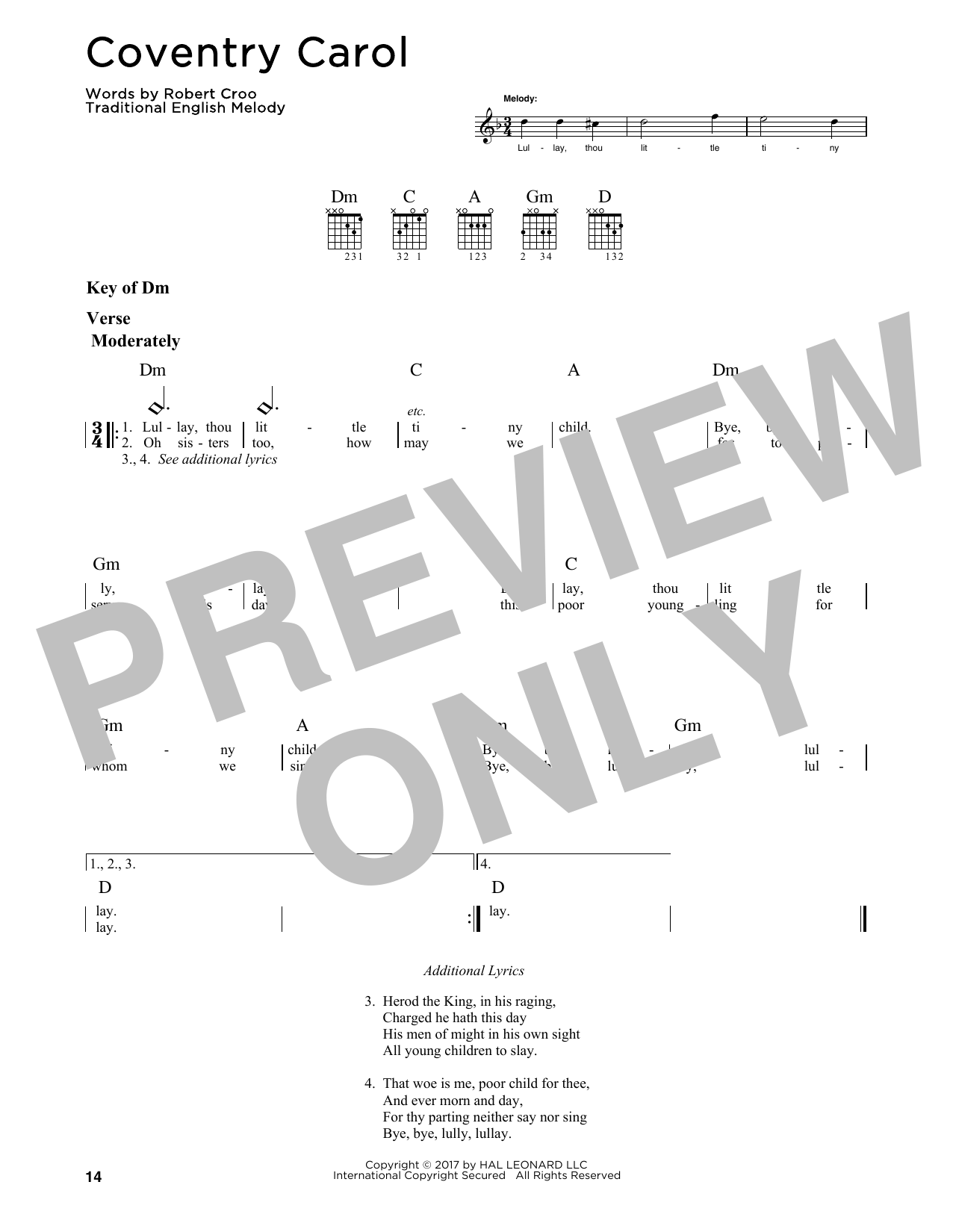 Product gallery: Page 1 of 1 Coventry Carol, Traditional English Melody