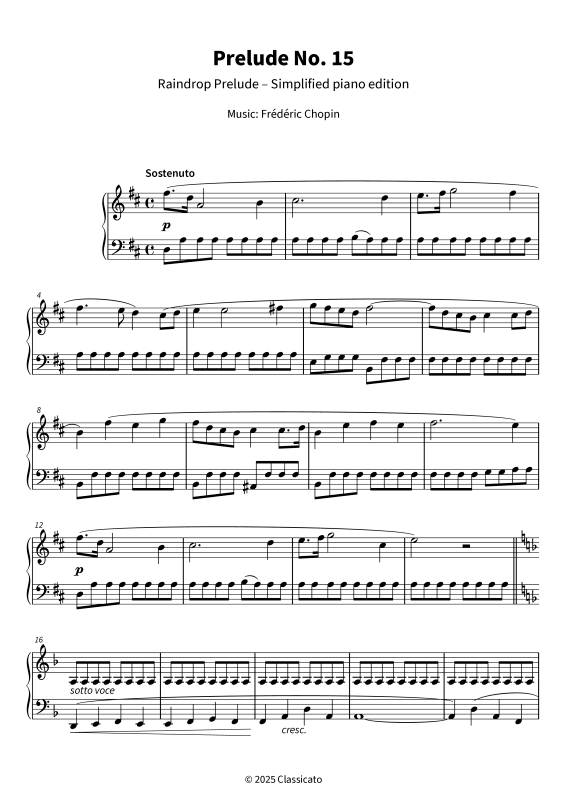Produktgalerie: Seite 1 von 6 Prelude No. 15 - Raindrop Prelude - Simplified piano edition, , Klavier Solo