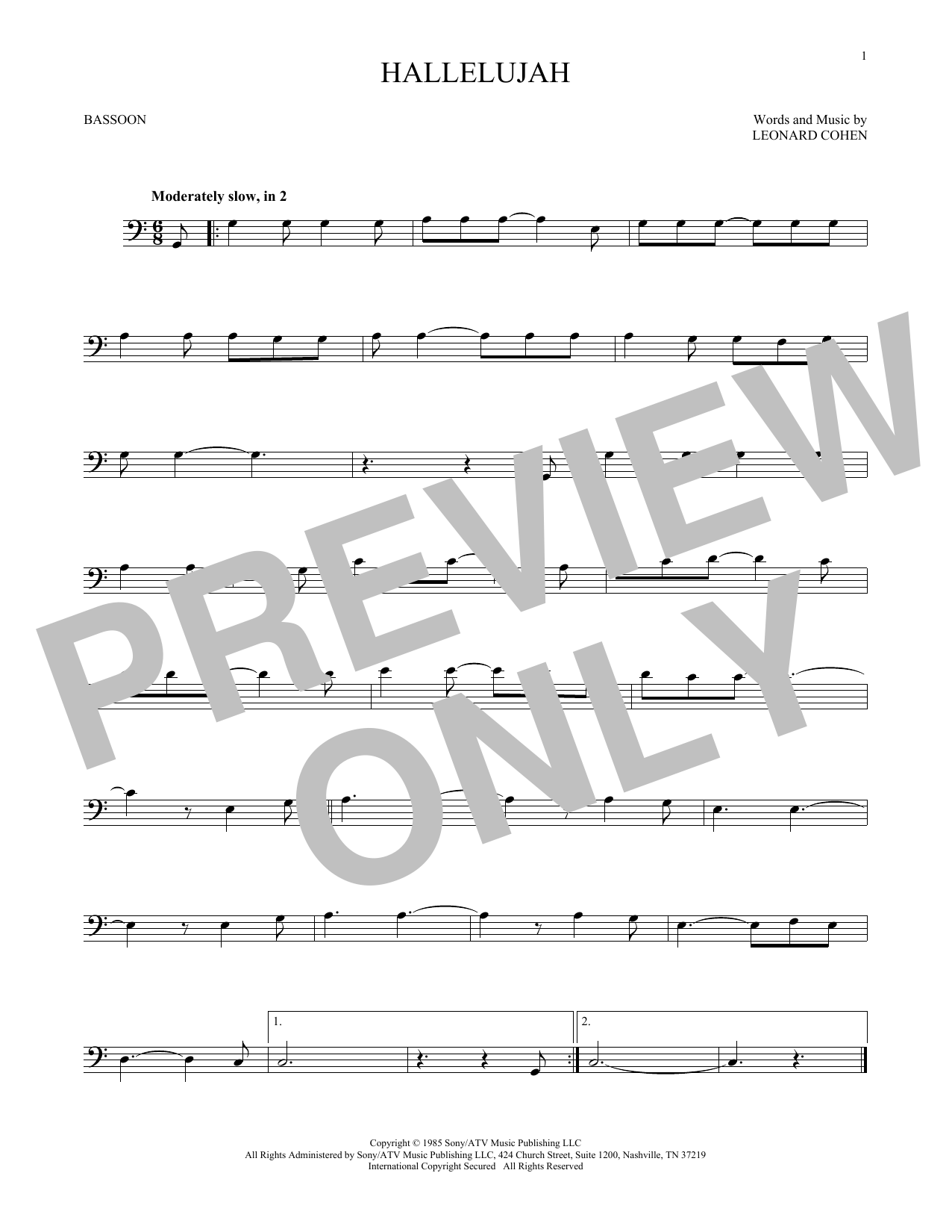 Produktgalerie: Seite 1 von 1 Hallelujah, Leonard Cohen, Fagott