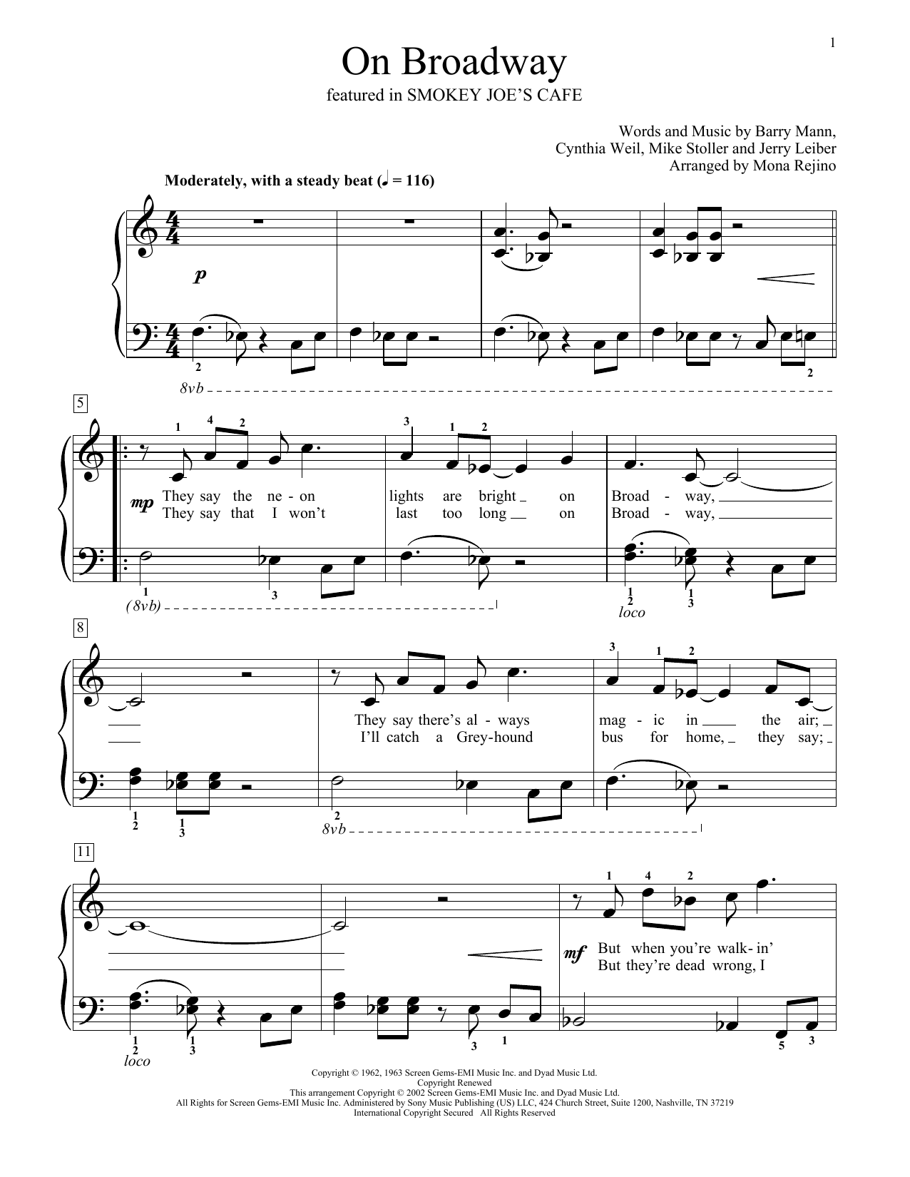Product picture to: On Broadway (from Smokey Joe's Cafe) (arr. Mona Rejino)