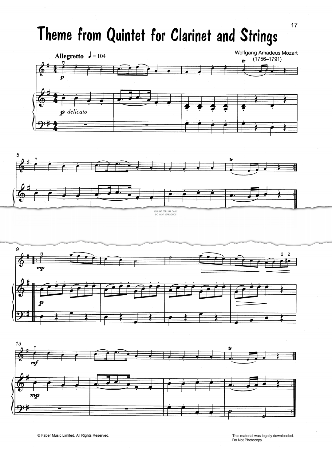 gallery: Theme from Quintet for Clarinet and Strings/Theme from Piano Sonata Op. 49 No. 2, Wolfgang Amadeus Mozart, Klavier, Violine