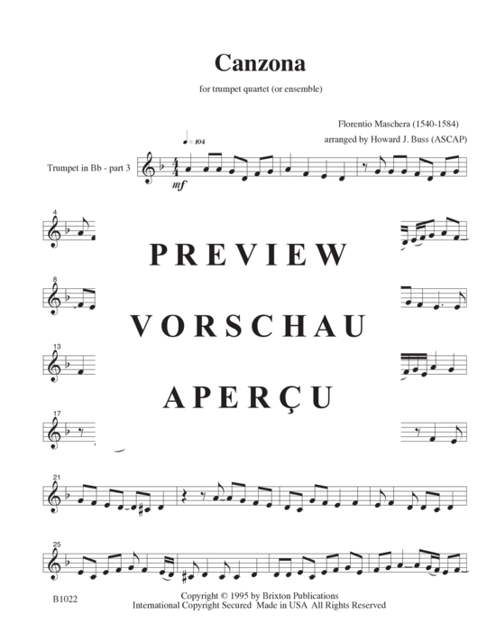 gallery: Canzona (3 Trompeten in B und 1 Basstrompete/Posaune) , ,  (opt. Bass-Stimme für Teil 4)