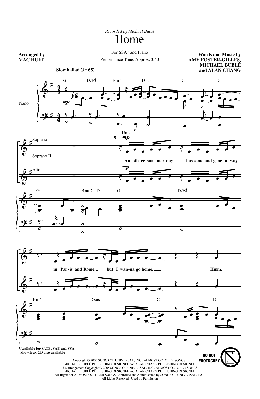 Produktgalerie: Seite 1 von 1 Home (arr. Mac Huff), Michael Buble, Chor