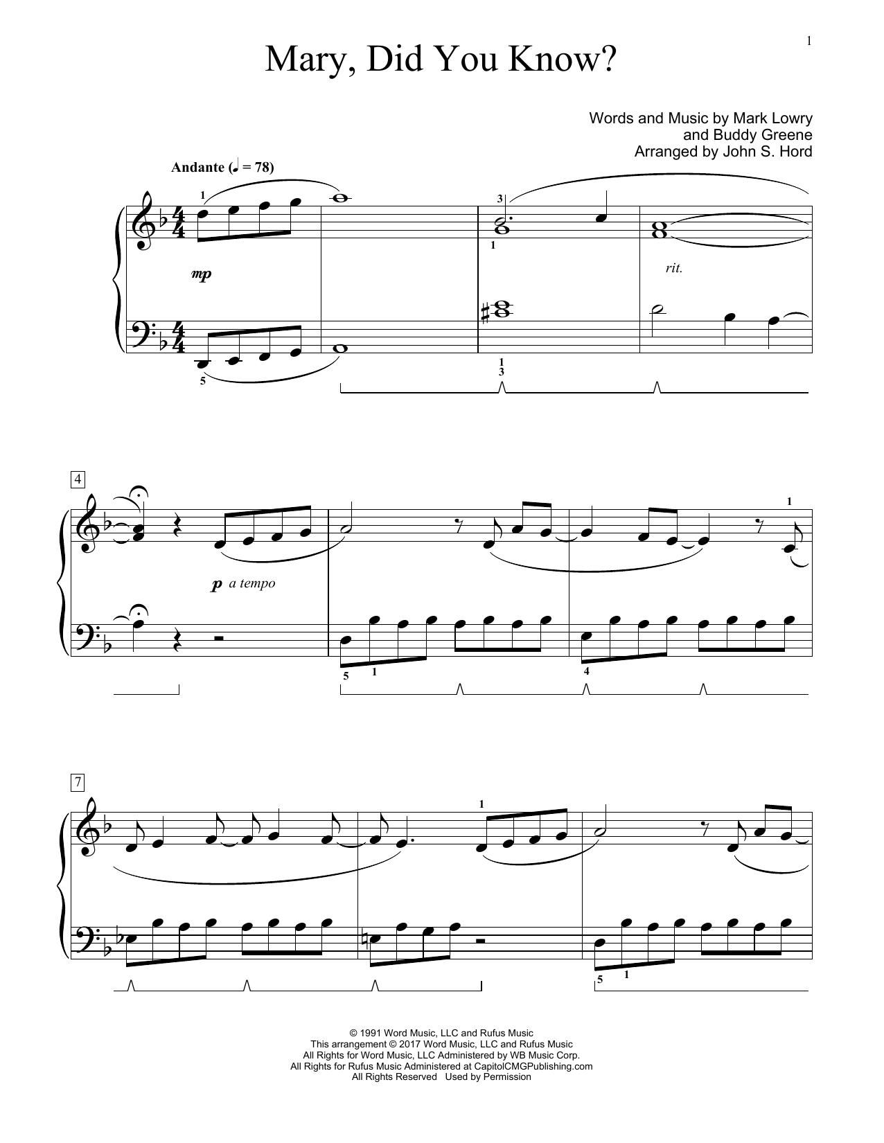 Produktgalerie: Seite 1 von 1 Mary, Did You Know?, John S. Hord, Klavier