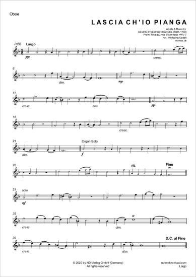 Product gallery: Page 5 of 5 Largo (Rinaldo: Arie der Almirena) , ,  (oboe + organ)