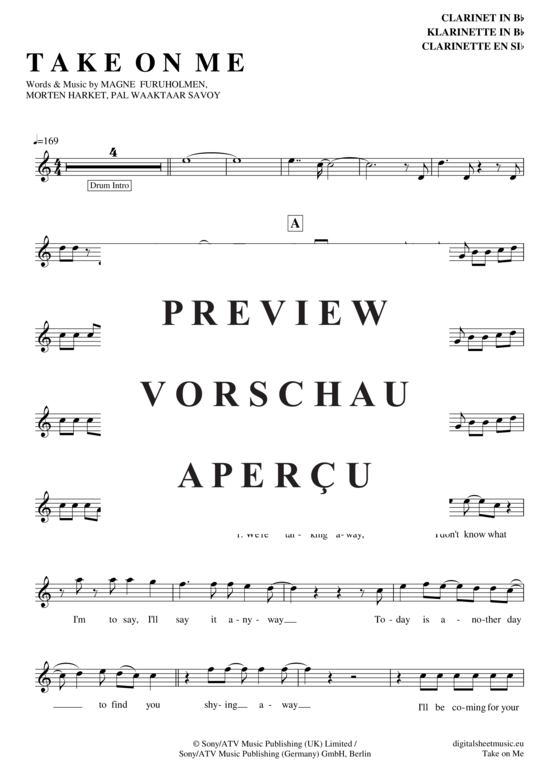 Product gallery: Page 2 of 4 Take on me , A-ha, Clarinet in B-flat