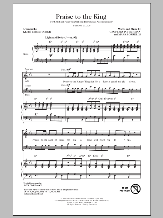 Produktbild zu: Praise To The King (arr. Keith Christopher)