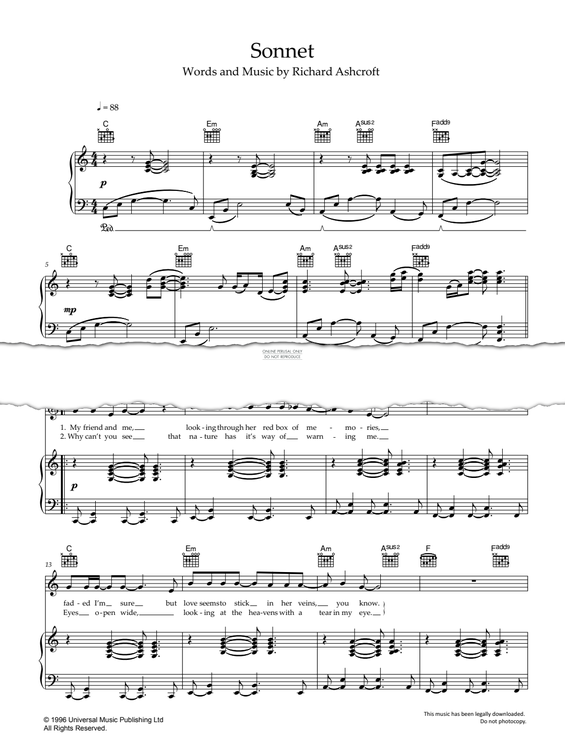 Produktgalerie: Seite 1 von 1 Sonnet, The Verve, Gesang, Gitarre, Klavier