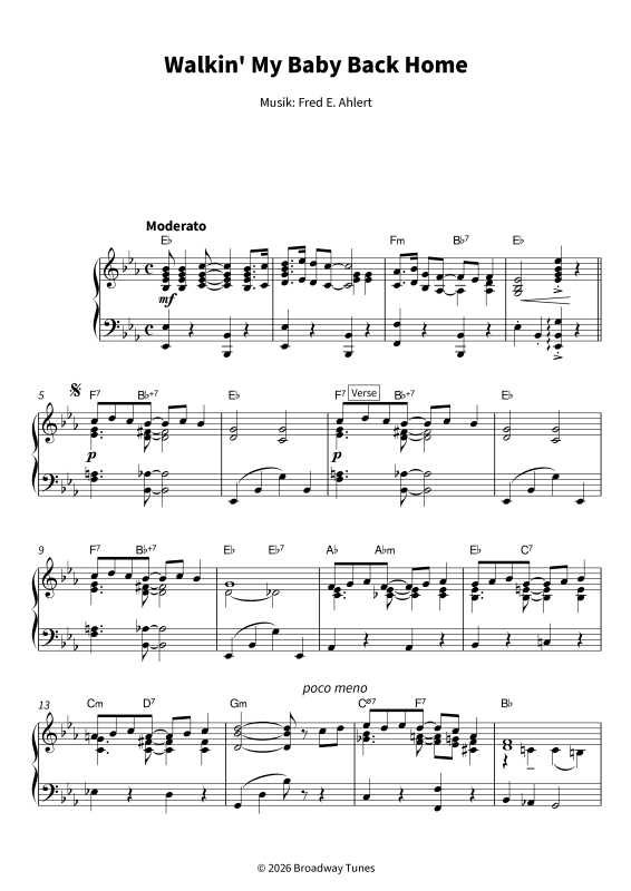 Produktgalerie: Seite 1 von 7 Walkin´ My Baby Back Home - zeitloser Jazz Standard - gut spielbare Klavierfassung in Es-Dur, , Klavier Solo