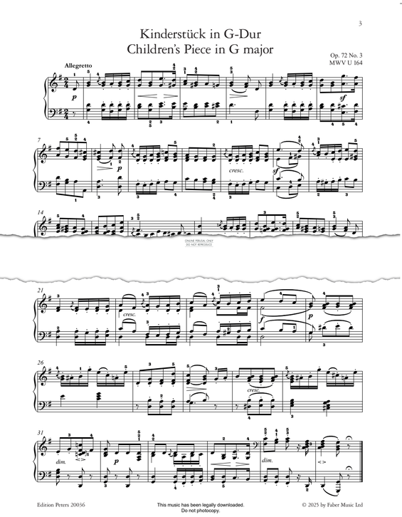 Produktgalerie: Seite 1 von 1 Kinderstücke in G Major Op.72, No.3, Felix Mendelssohn, Klavier