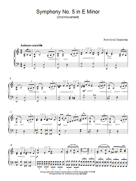 Product gallery: Page 1 of 1 Symphony No. 5 in E Minor (2nd movement), Pyotr Il'yich Tchaikovsky