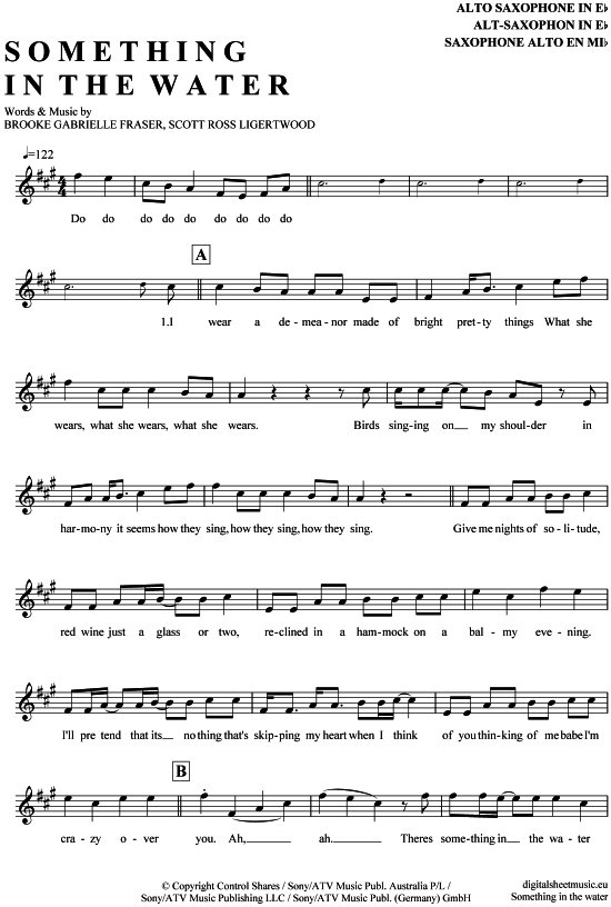 Product gallery: Page 1 of 4 Something in the water , Fraser, Brooke, Alto Saxophone