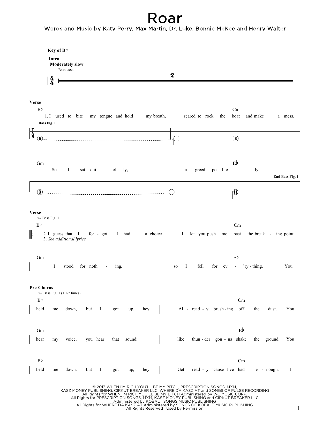 Produktgalerie: Seite 1 von 1 Roar, Katy Perry, E-Bass, Gitarre