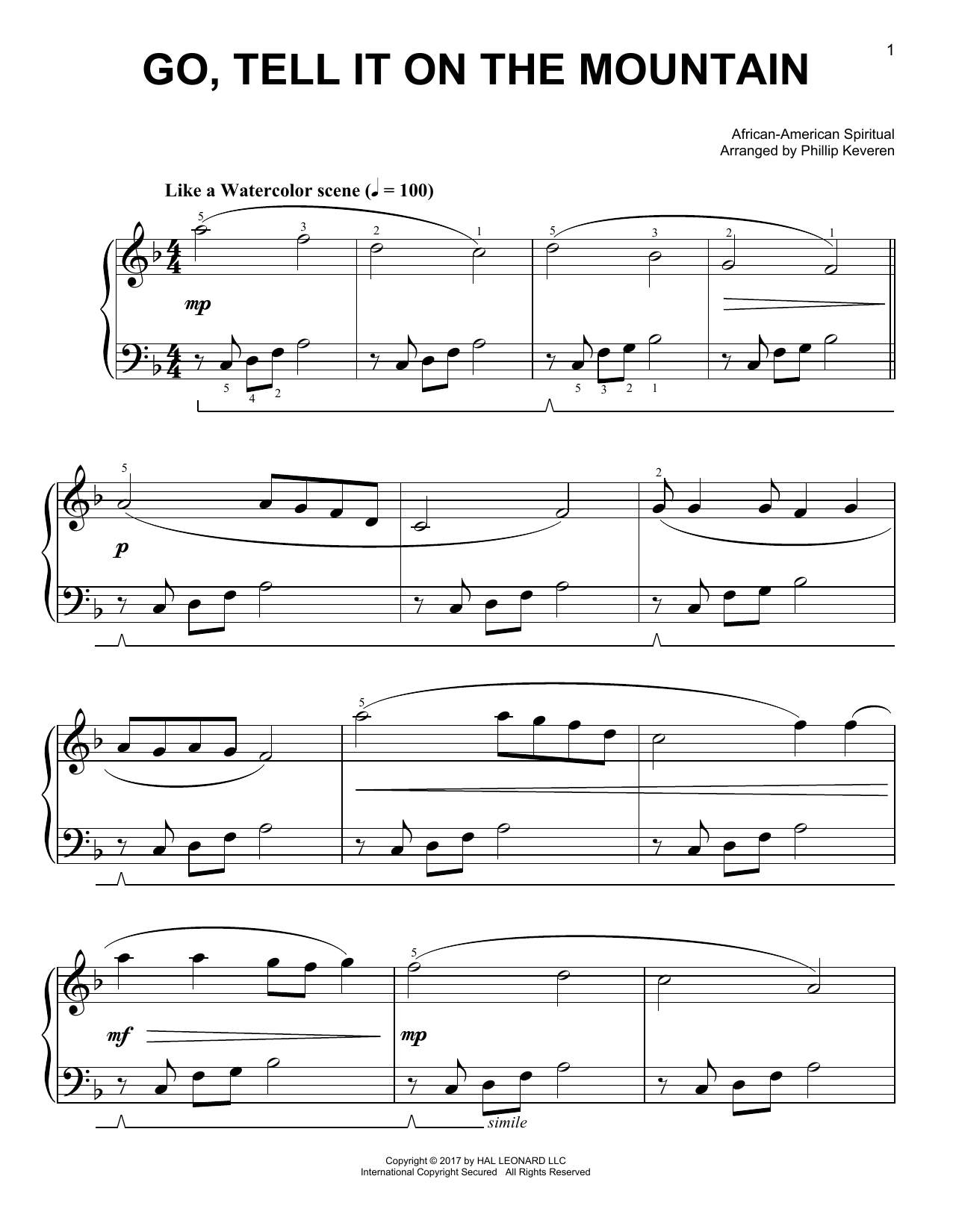 Product gallery: Page 1 of 1 Go, Tell It On The Mountain [Classical version] (arr. Phillip Keveren), African-American Spiritual