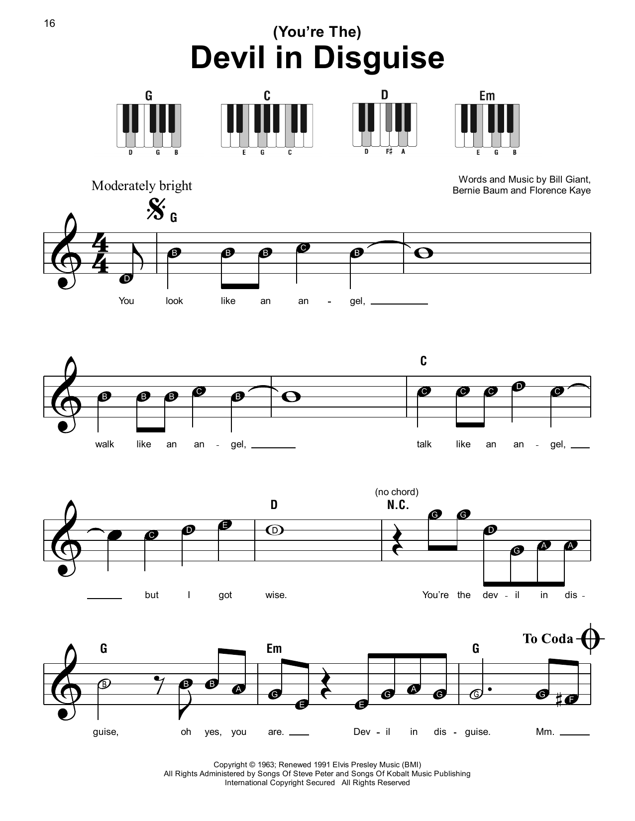 Produktgalerie: Seite 1 von 1 (You're The) Devil In Disguise, Elvis Presley, Klavier