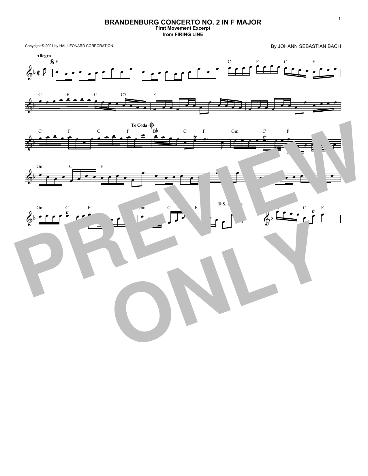 Produktgalerie: Seite 1 von 1 Brandenburg Concerto No. 2 in F Major, First Movement Excerpt, Johann Sebastian Bach, Melodieinstrument