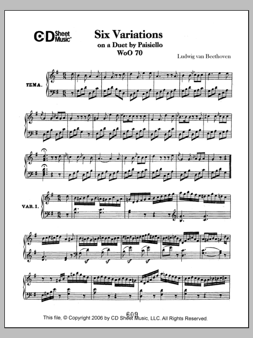 Produktbild zu:  Variations (6) On A Duet By Paisiello, Woo 70 - Ludwig van Beethoven